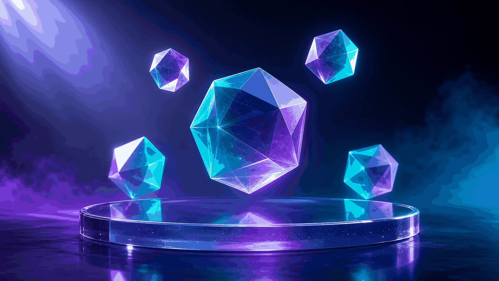 3D-кристаллы токенов над прозрачной стеклянной платформой без скрытых подписок