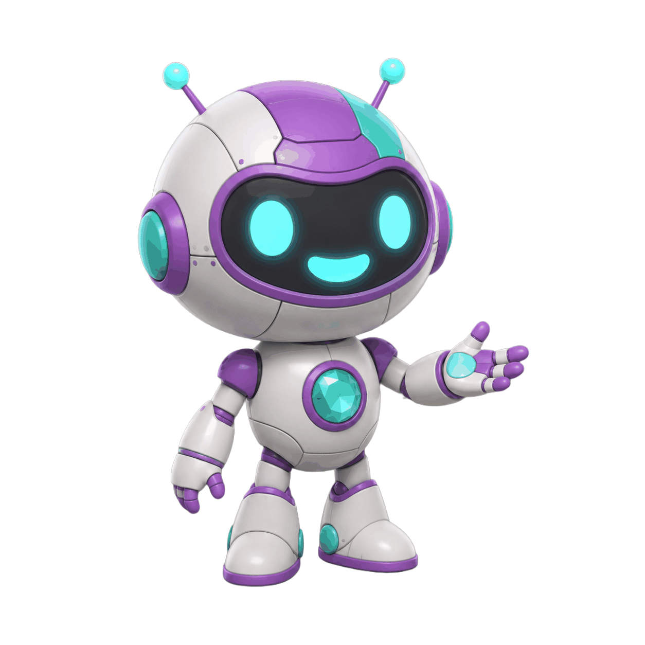 Маскот TEEN.AI — дружелюбный 3D-робот с бирюзовым визором